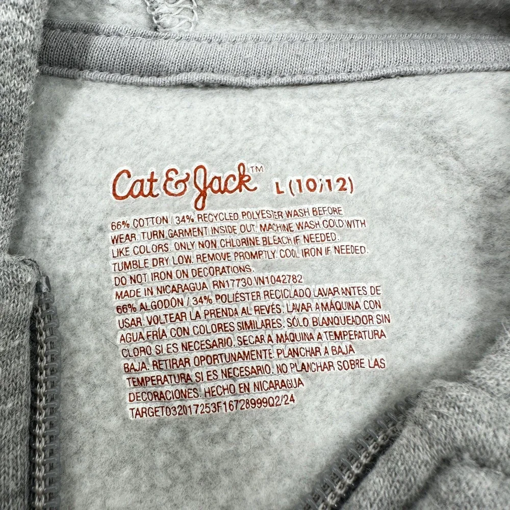 Cat & Jack Zip Hoodie Kids L 10/12 Gray Cozy Fall Sweatshirt
